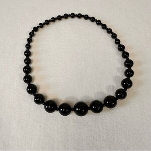 Vintage Beaded Women's Necklace Black Single Strand Ball Fashion Jewelry Elegant